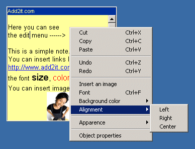The edit menus of a note
